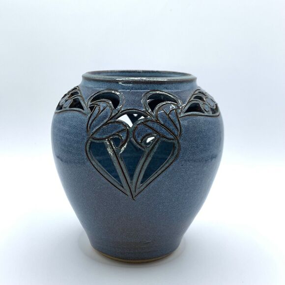 Julia Munn Livingston Pottery Blue Vase Vintage 5" Small Artist Signed 80s - Picture 1 of 7